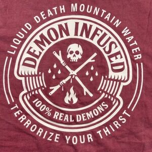 Liquid Death Limited Demon Infused T-Shirt Mens M Maroon Red Skull Flame‎ 2022
